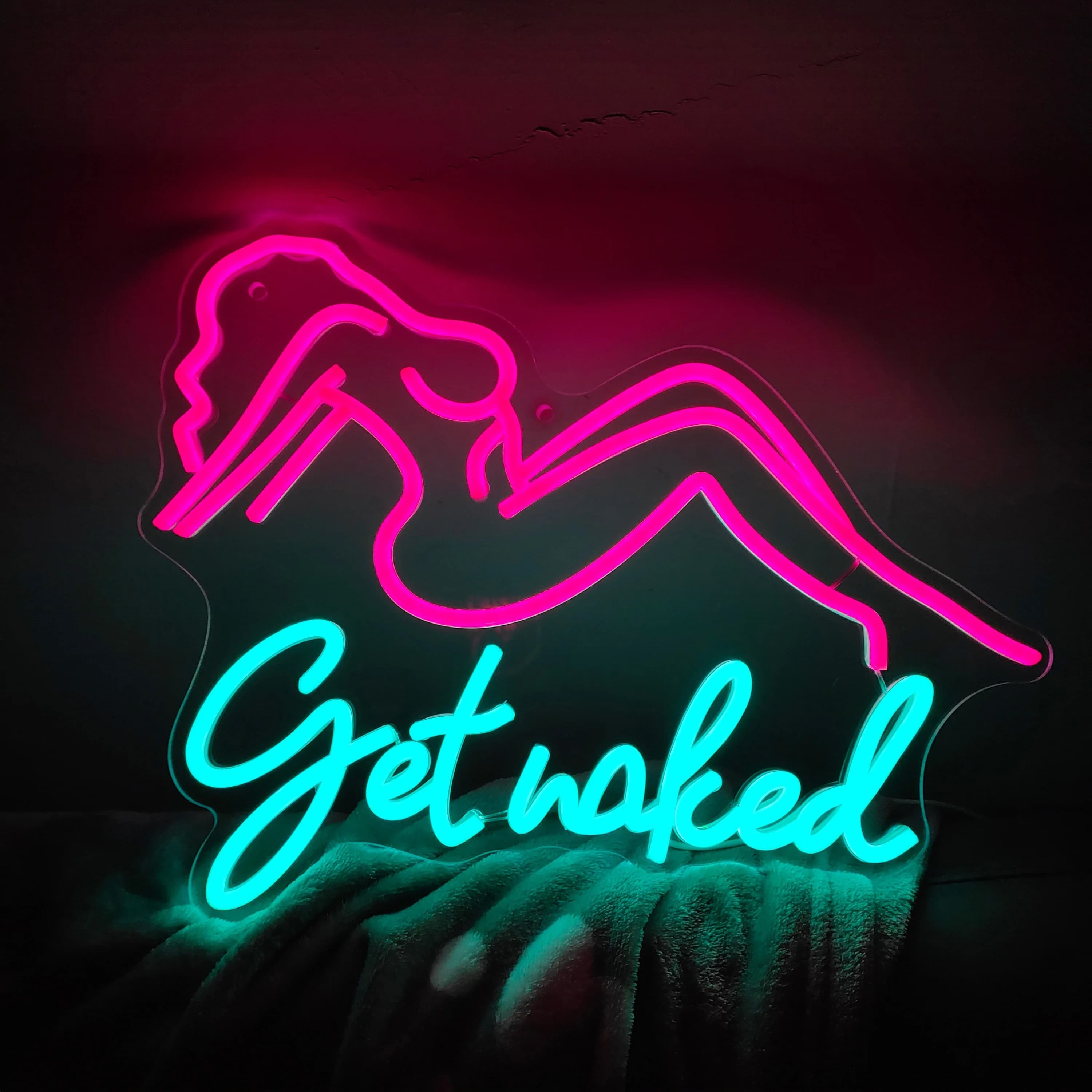 Insegna al Neon 'Get Naked' con Silhouette Femminile Rosa, Decorazione per Camera da Letto, Bar, Salone, Arte Murale LED Audace, Messaggio Positivo sul Corpo, Regalo