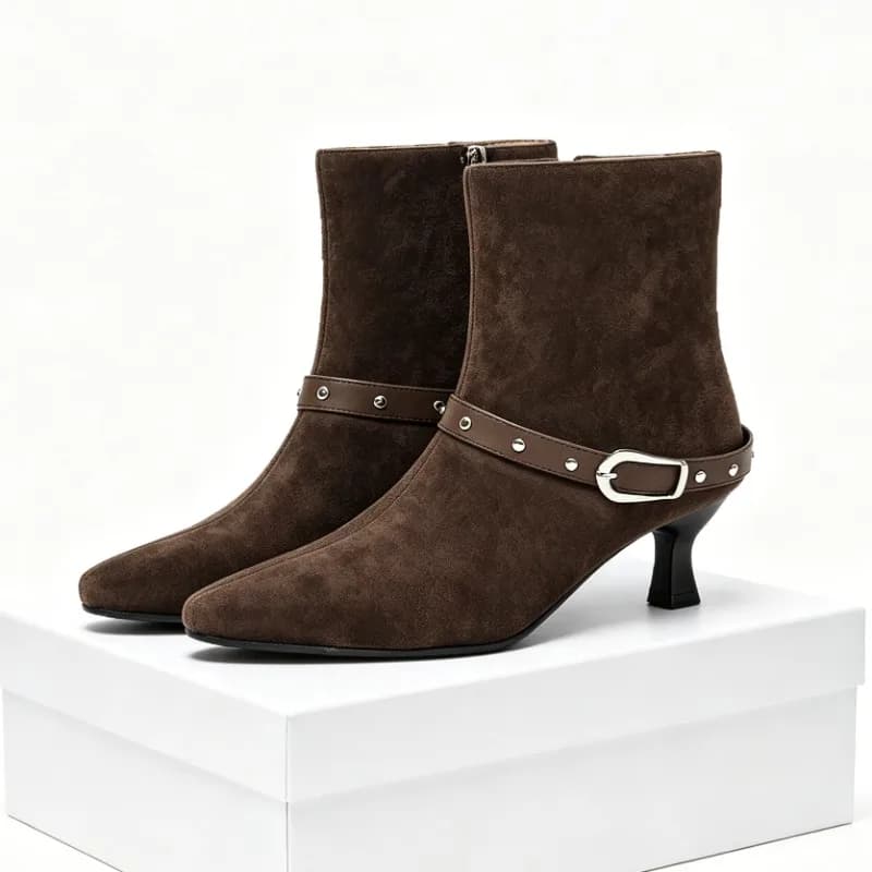 Nuovi stivali alti da donna in pelle scamosciata invernale Stivali corti firmati con zip a punta Stivaletti femminili concisi ed eleganti con tacco basso Botas Mujer