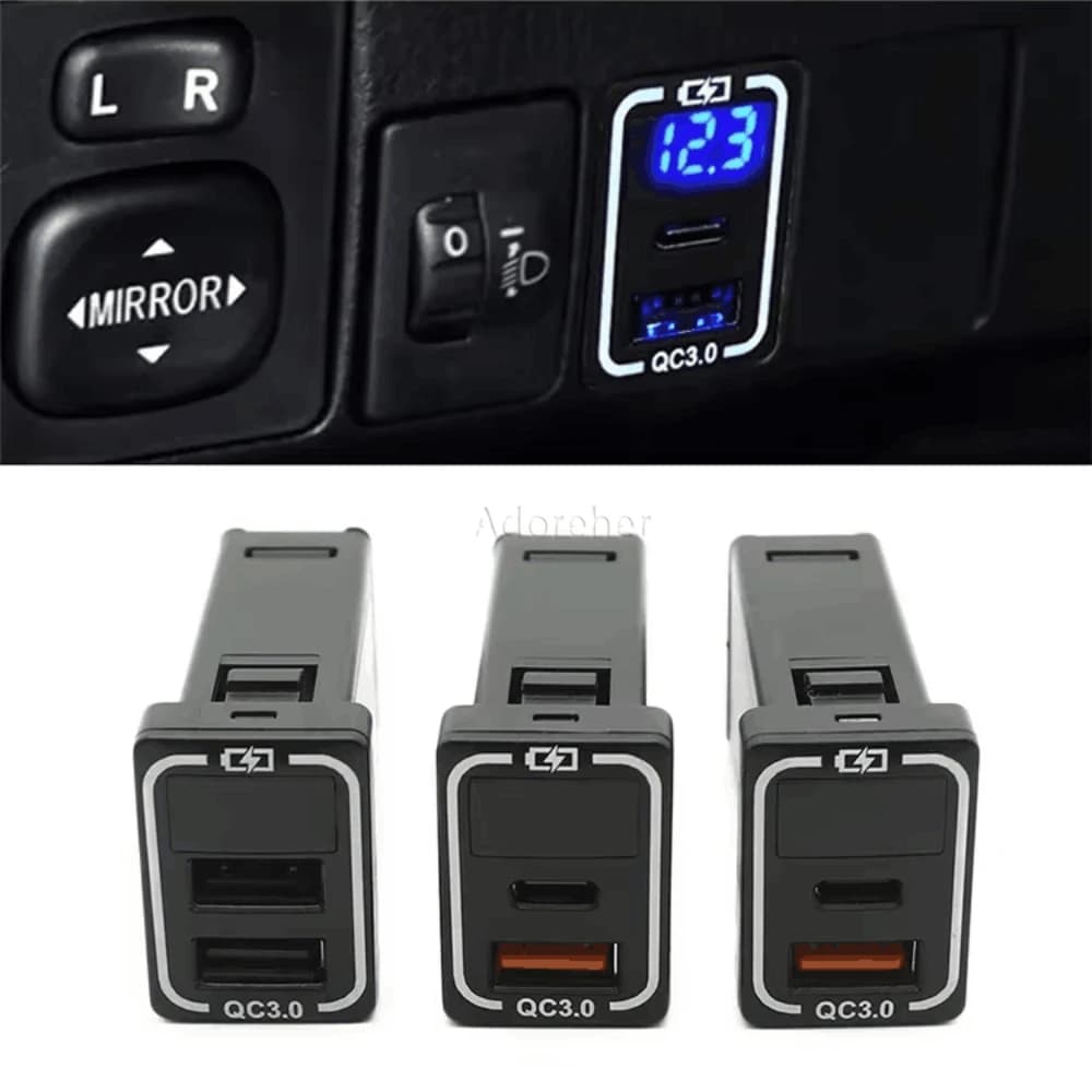 Caricabatteria per auto a luce blu TYPE-C PD QC3.0 Interfaccia USB Doppia presa per accessori auto Toyota Prado