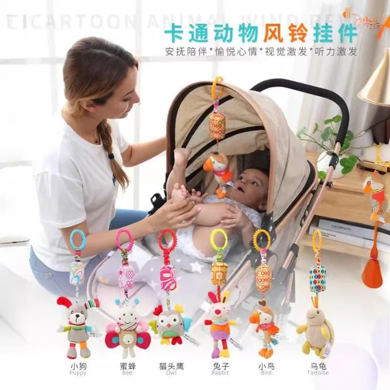 Bambino Morbido Animale Appeso Piega Squeaky Sensoriale Giocattolo di Apprendimento Passeggino Seggiolino Auto Culla Viaggio Peluche Animale Campanella A Vento con Massaggiagengive