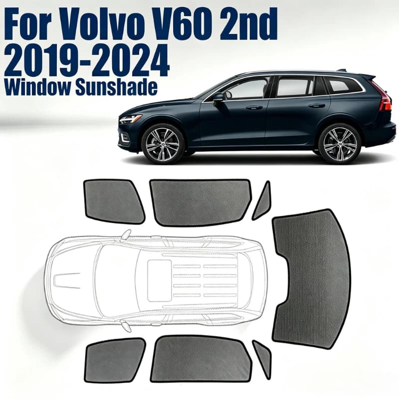 For Volvo V60 2nd 2019 - 2024 Custom Magnetic Car Window Sunshade Curtain Mesh Front Windshield 2020 2021 2022 2023
