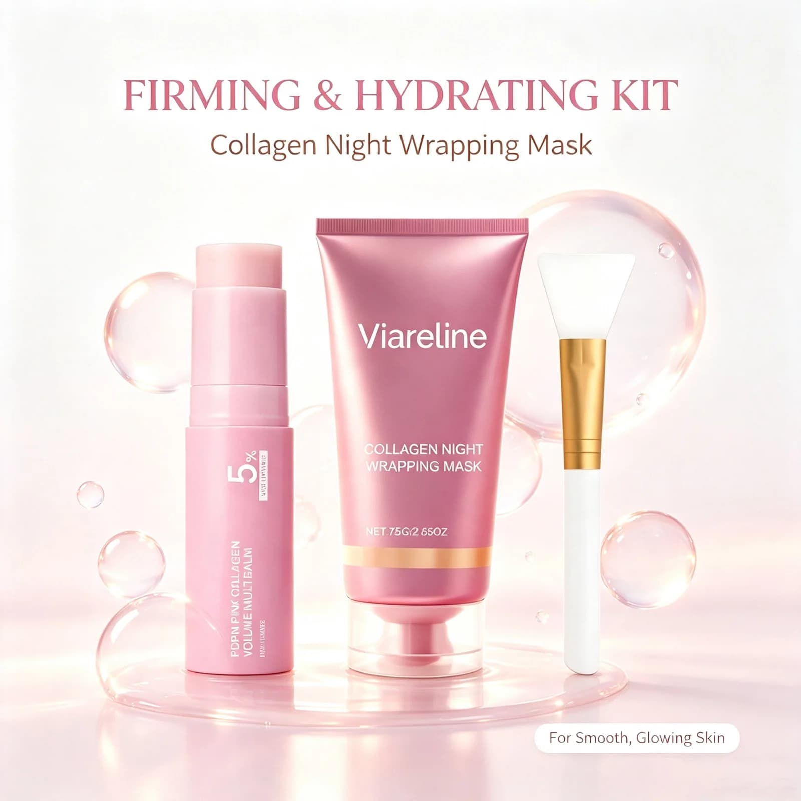 Collagen Face Care Set PDRN Balm Stick Primer Peel Off Mask Hydrating Smooth Base Long Lasting Natural Daily Skincare Treatment