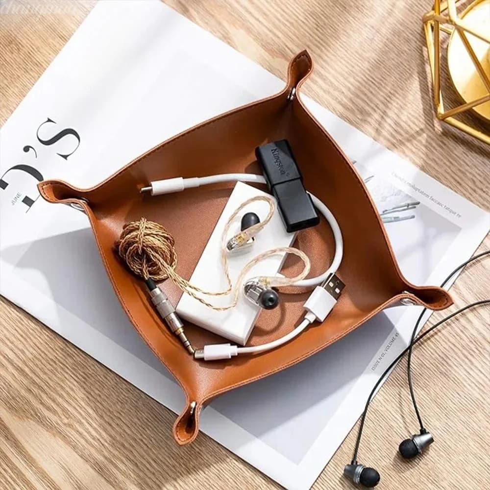1PC 25X25CM Vassoio in pelle Tavolo pieghevole Scatola di immagazzinaggio Gioielli Chiave Moneta Desk Top Organizer Ingresso Comodino Decorazione della casa