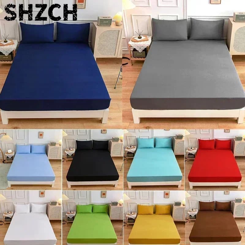 Solid Color Soft Polyester Fitted Sheet Elastic Mattress Cover Single Double Bed Set 120/150/160/180/200/220cm/Bed Fitted Sheet
