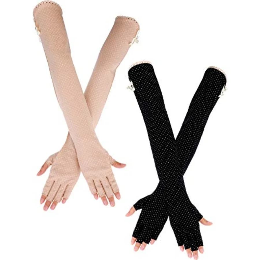 Chuangdi 2 Pairs Sun Gloves for Women UV Protection Long Driving Gloves Non Slip Arm Sun Protective Summer Outdoor Sports