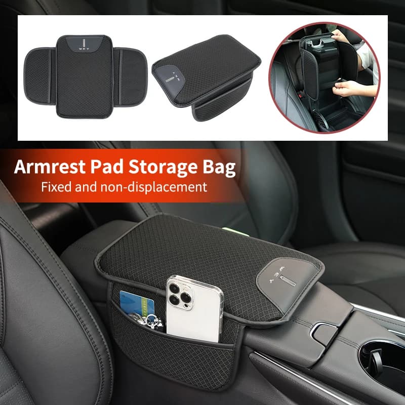 Car Armrest Box Pad Ice Silk Mat With Storage Pouch Auto Accessories For WEY Tank 500 Macchiato Coffee 01 02 2021-2022