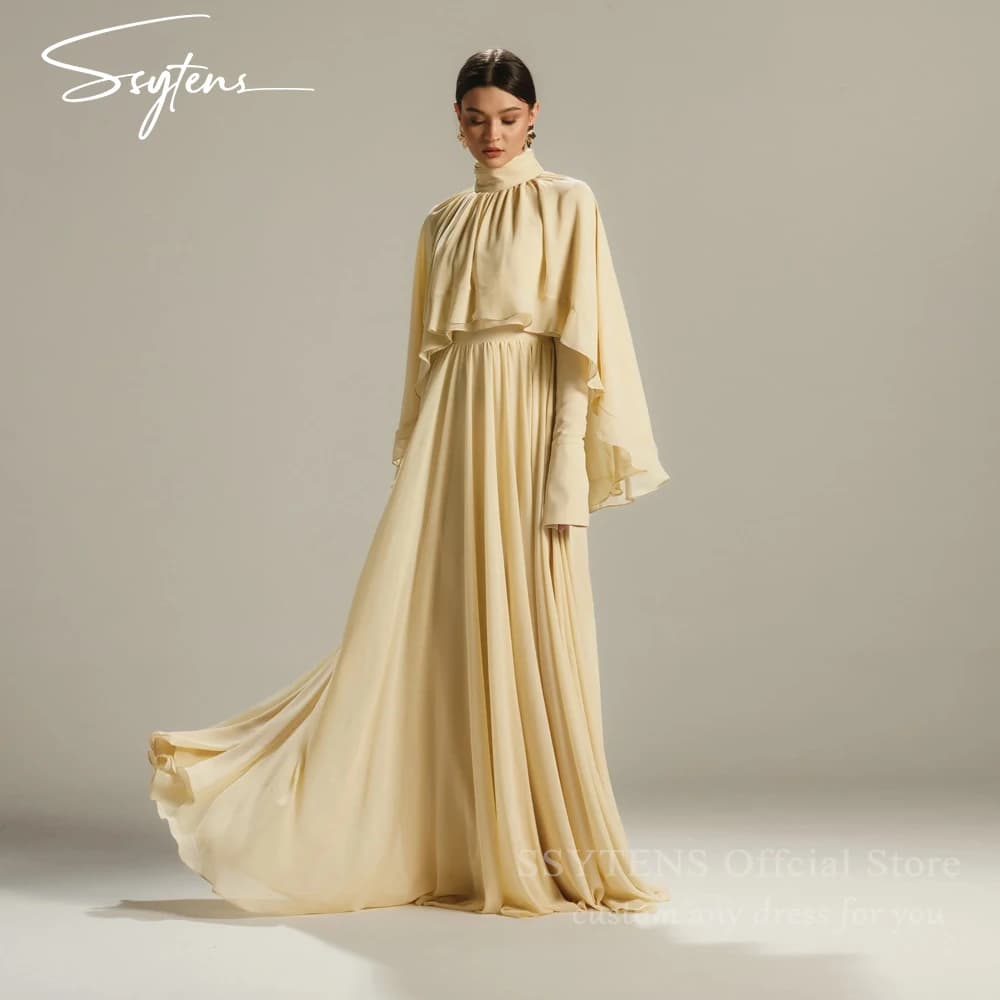 SSYTENS Dubai Abiti da sera Personalizzati Elegante abito da festa di nozze Abiti da sera di lusso in chiffon Maniche lunghe Abito da notte da donna