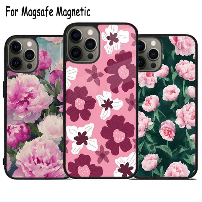 Cover per telefono con ricarica wireless e design floreale per iPhone 17 Air 15 16 16e 14 13 11 12 Pro Max Plus, compatibile Magsafe, con bumper magnetico