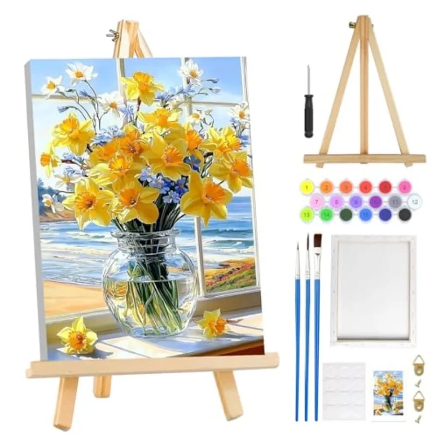 Paint by Numbers Kit for Adults Beginners with Frame, Adult Paint by Number Kits on Canvas with Easel, Easy DIY Oil Painting Ki