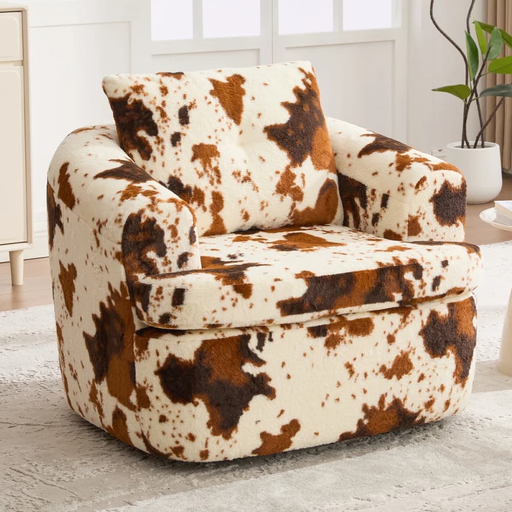 360 ° Poltrona Girevole a Botte 36.6\" con Cuscino a Doppio Strato per Soggiorno/Camera da Letto/Ufficio/Hotel Beige e Marrone