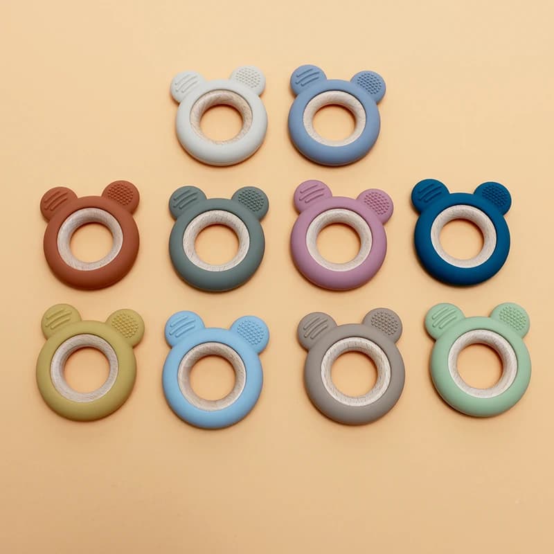 1 Pezzo Giocattolo da Dentizione per Neonati in Silicone, Anello da Dentizione in Legno a Forma di Cartone Animato, Giocattolo per Bambini, Accessori per la Dentizione per Bambini in Silicone Alimentare