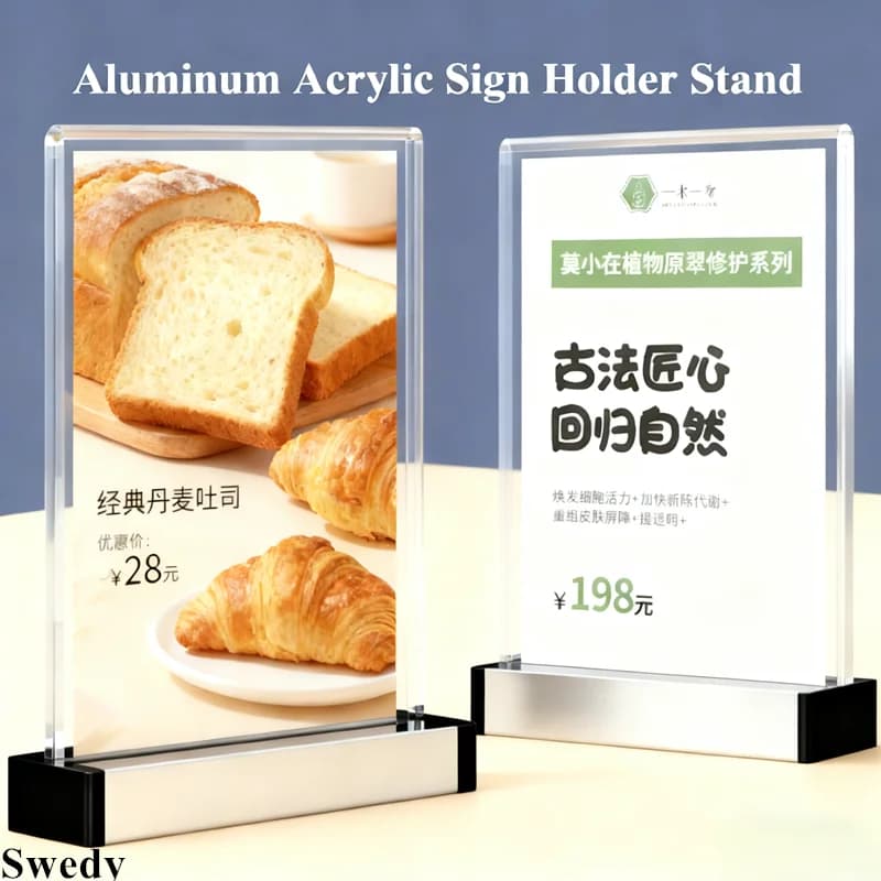 A6 100x150mm Porta cartello in alluminio acrilico Espositore Numero da tavolo Porta biglietti da visita Menu ristorante Porta etichette prezzo carta
