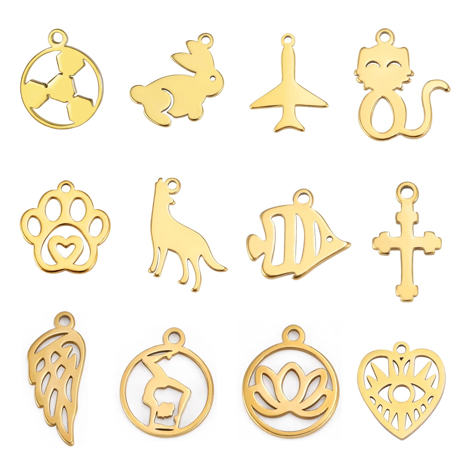 5pcs/Lot Rabbit Cat Fish Lotus Cross Tiny Charms For Jewelry Make Diy Necklace Bracelet Stainless Steel Animal Pendant Accessory