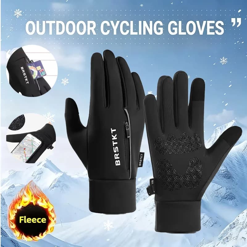 Guanti caldi da ciclismo invernali da uomo, spessi, caldi, portatili, tascabili, con dita intere, touch screen, guanti sportivi da sci impermeabili