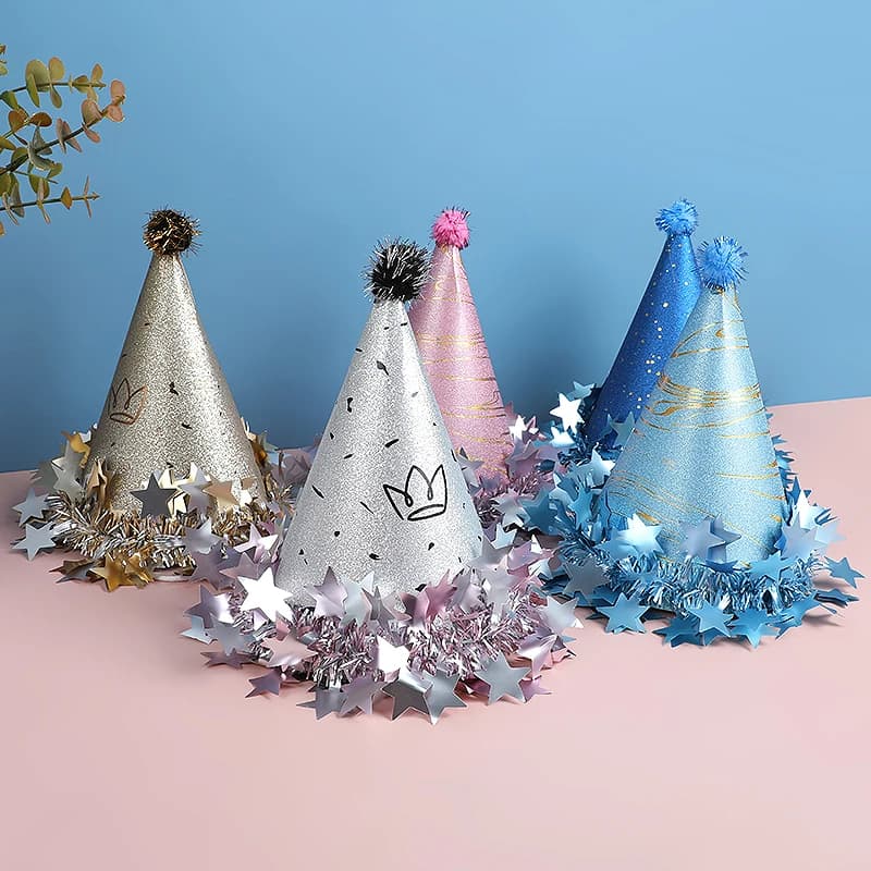 Kids Birthday Party Hat Paper Crown Caps for 1st Boy Girl Birthday Party Decoration Supplies Photo Props Gold Silver Pink