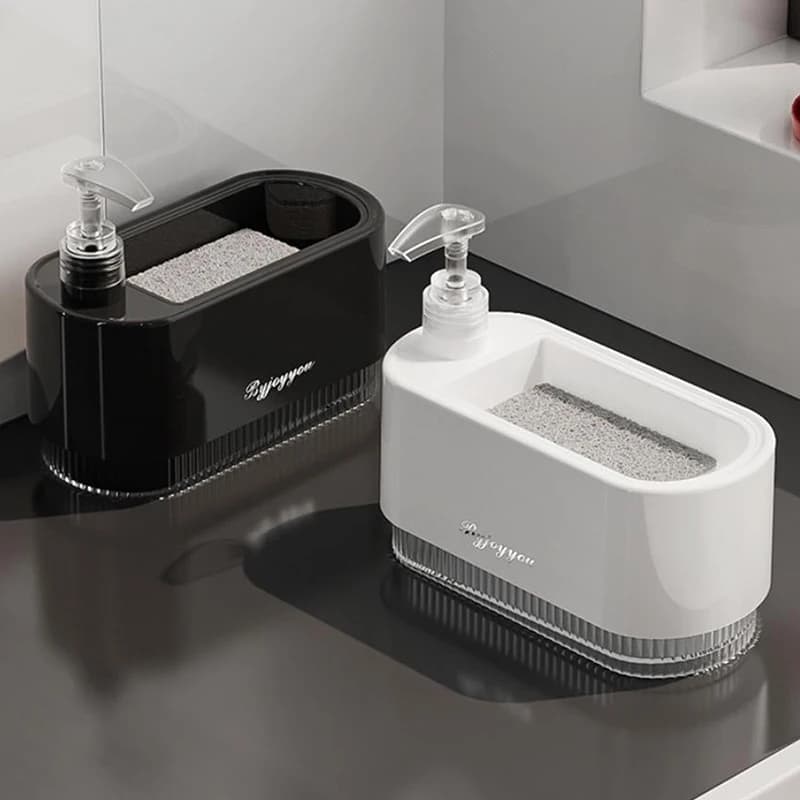 Set di dispenser di sapone per mani e piatti Dispenser di detersivo Porta spugna Dispenser di sapone da appoggio 2 in 1 per lavello della cucina