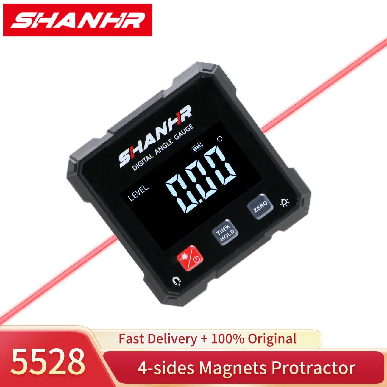 SHANHR Goniometro elettronico Calibro angolare digitale magnetico su 4 lati con inclinometro laser Cercatore angolare per sega a mitra