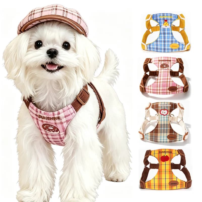 No Pull Dog Harness Leash Set Cute Embroidery Striped Anti Escape Pet Chest Strap Kitten Puppy Vest Harness Outdoor Dog Supplies