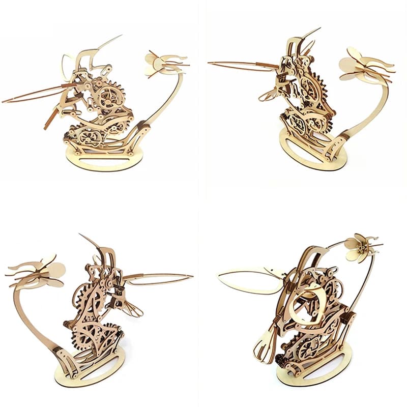 Set di sculture di colibrì cinetiche in legno assemblare modelli animali con alta