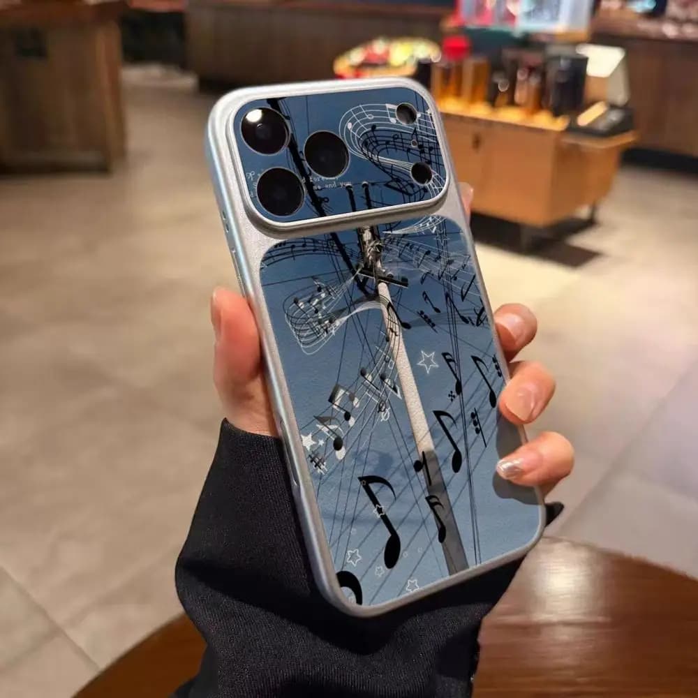 Music Symbols Phone Case Electroplated silver lambskin Shell FOR IPhone 17 16 15 14 12 17Pro 15 16 Plus 13 11 Pro MAX Cover