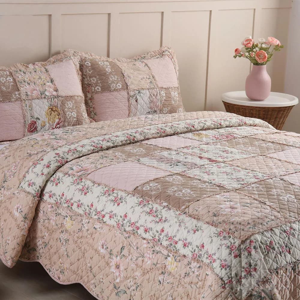 Floral Cotton Quilt Set Handmade Patchwork 3pcs Bedspread on the Bed Queen Size Coverlet Set Summer Quilted Comforter