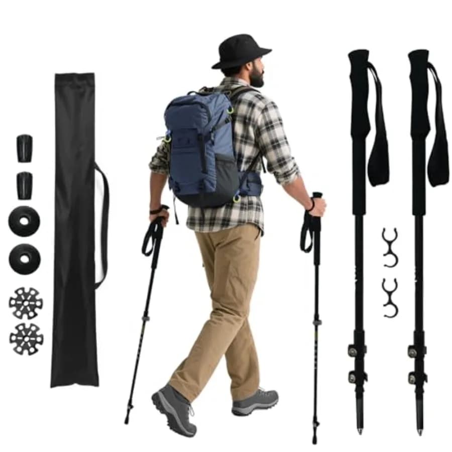 Carbon Fiber Trekking Poles 2 Pcs Ultra Lightweight Telescopic Collapsible Hiking Poles, Adjustable EVA Grips-Terrain Accessori