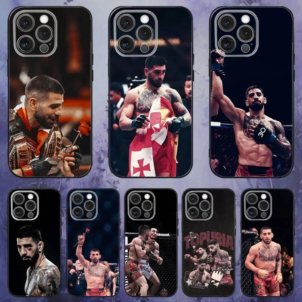 Ilia Fighting T-Topuria Phone Case For iPhone 17,16,15,14,13,12,Pro,Max,Plus,E,SE4,Air,Mini Black Soft Box