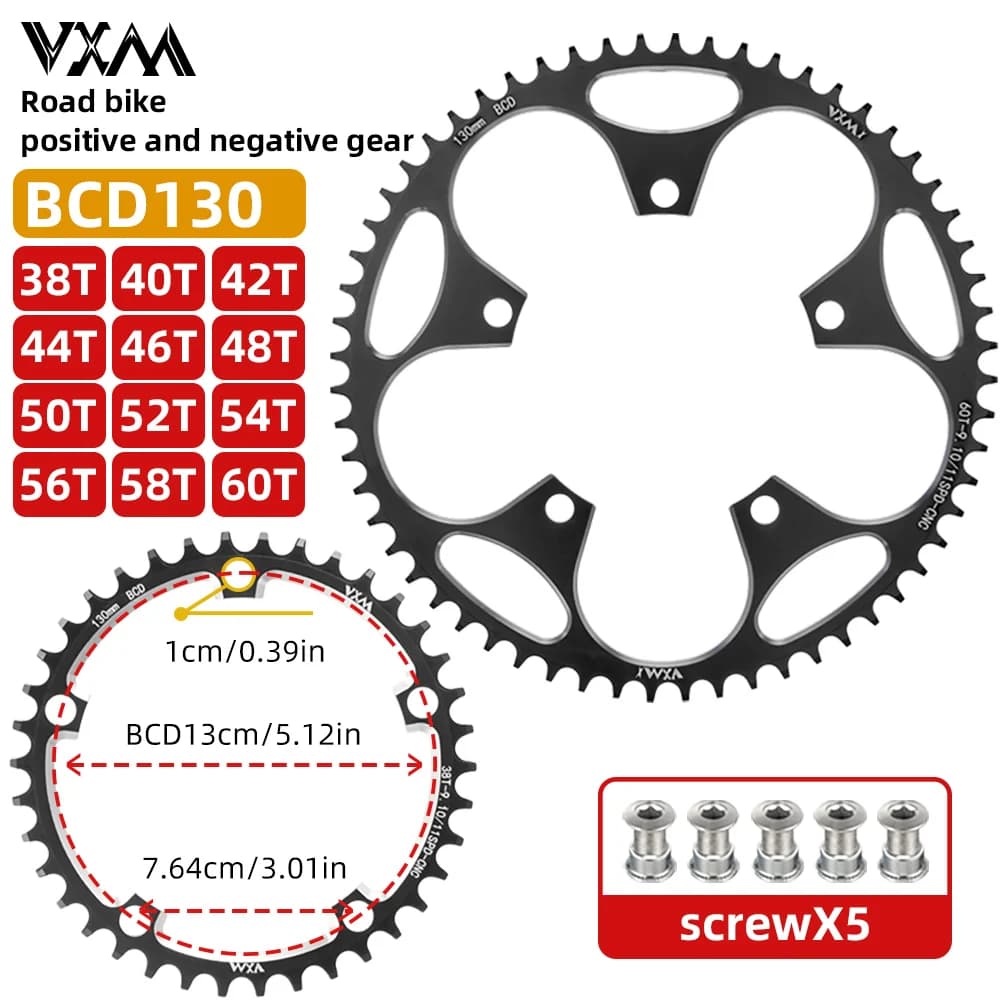 VXM Bicicletta da Strada Bici Pieghevole 130BCD Manovella in Alluminio Piatto Stretto Ampio 38 42 48 52 60T Ruota di Catena Disco Pignone Dente Singolo