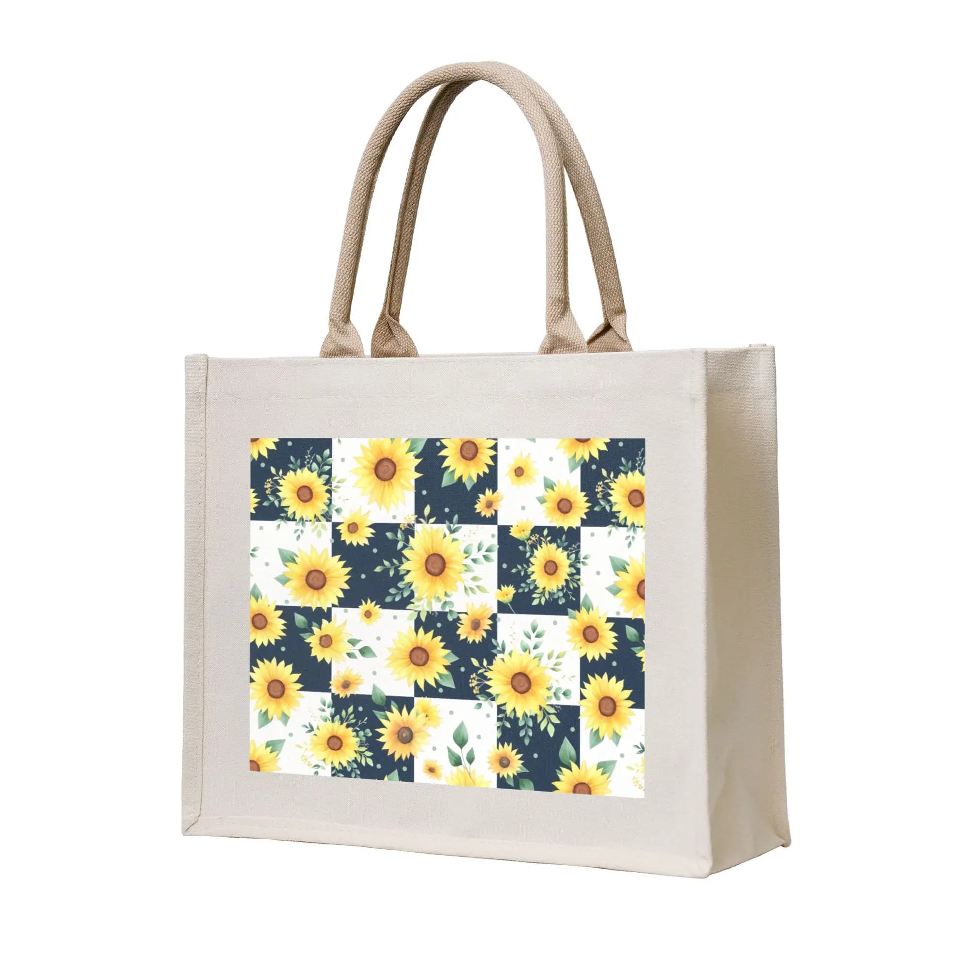 Borse Shopper Divertenti con Stampa Margherite e Girasoli, Borsa a Tracolla Portatile con Stampa Acquerello su Blu Navy e Bianco