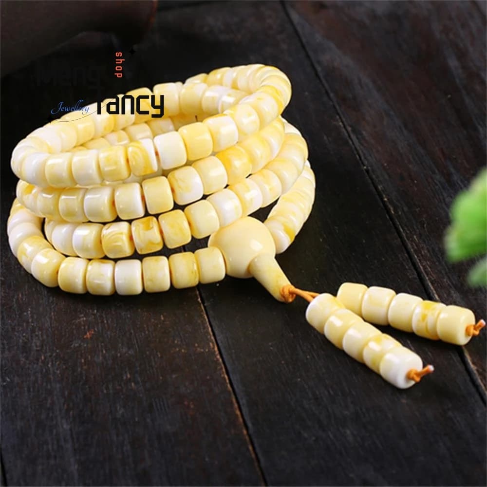 Bracciale a più strati con perle a tubo in cera d'api naturale color caramello, a forma di tubo, regalo di Natale per coppie