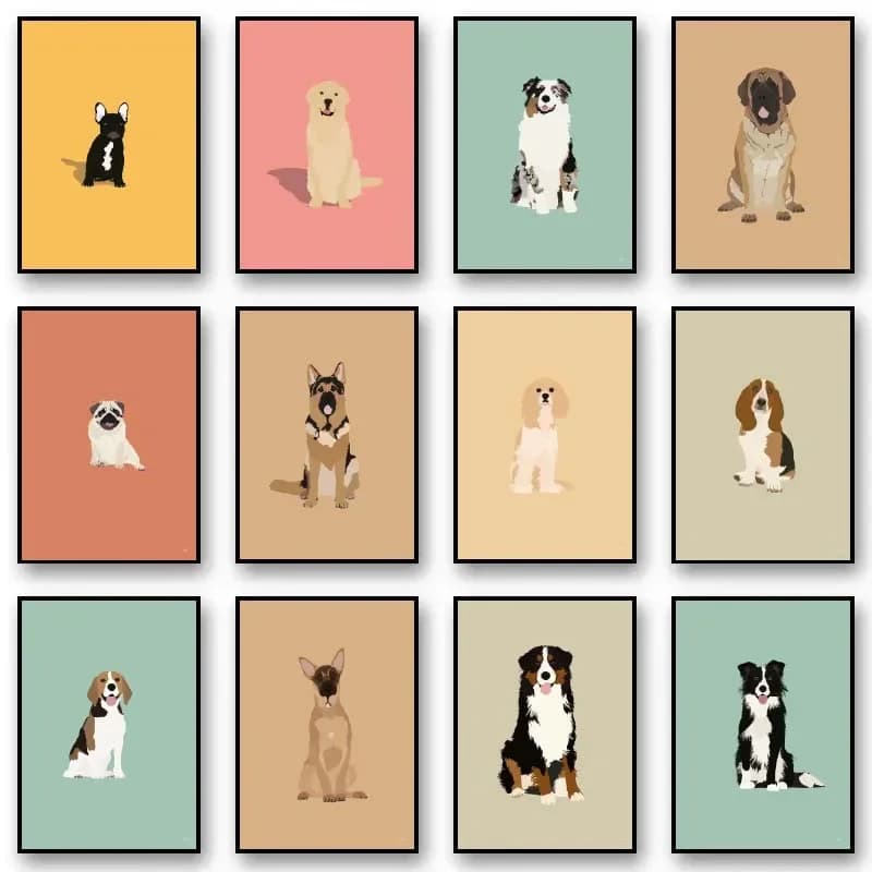1pc frameless Canvas Painting Modern Colorful Abstract Puppy Portrait Poster Wall Art Picture Dachshund Bull Dog Canvas Paint
