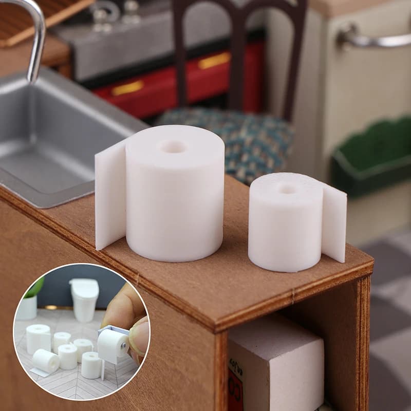 1:12 Simulazione casa delle bambole Rotoli di carta igienica Modello di bambola Mini bagno Porta carta velina Decor Micro scena Puntelli di costruzione