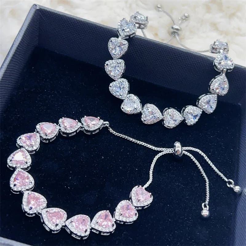 Nuovi braccialetti a forma di cuore con gemme rosa per donna, regolabili, di alta gamma, leggeri e lussuosi, braccialetto bianco, gioielli da sposa, idea regalo.