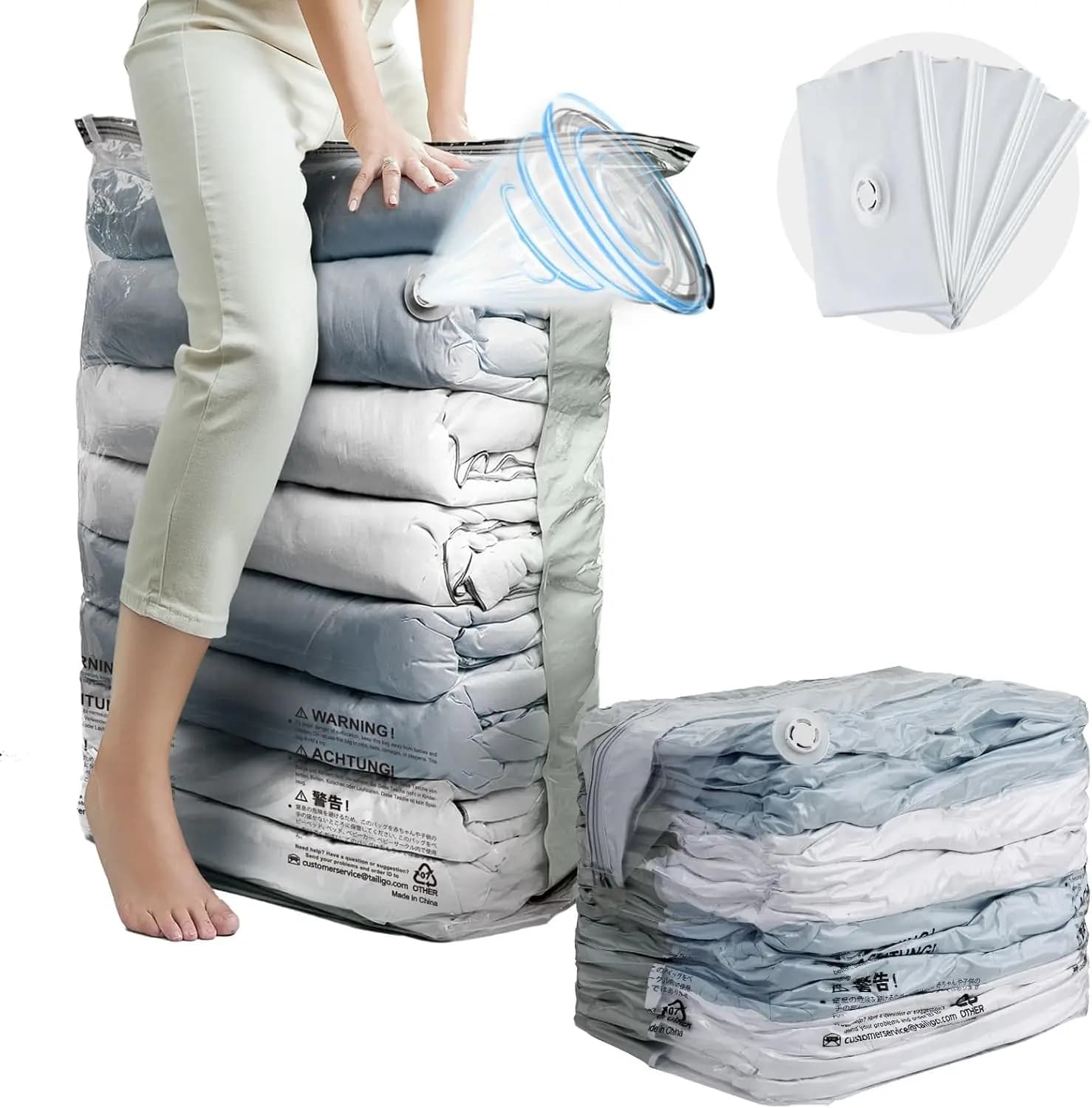 Sacchi Sottovuoto 4 Pezzi Jumbo Cube 31x40x15 Pollici Extra Large Salvaspazio per Vestiti Piumoni Coperte con Tecnologia Avanzata per la Circolazione dell'Aria