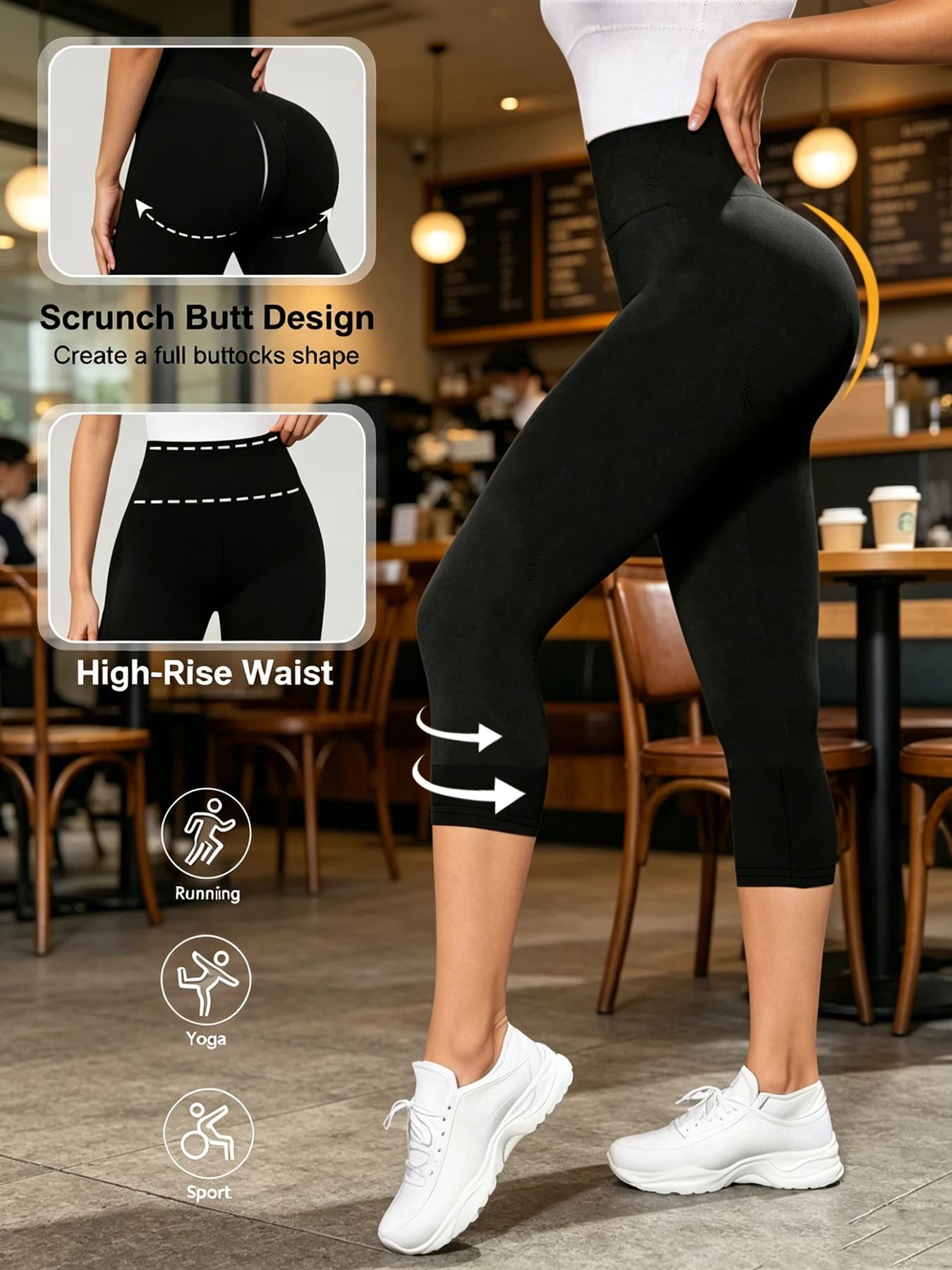 Pantaloni capri da donna a vita alta, leggings super morbidi non trasparenti con controllo della pancia per yoga, corsa, allenamento, abbigliamento casual