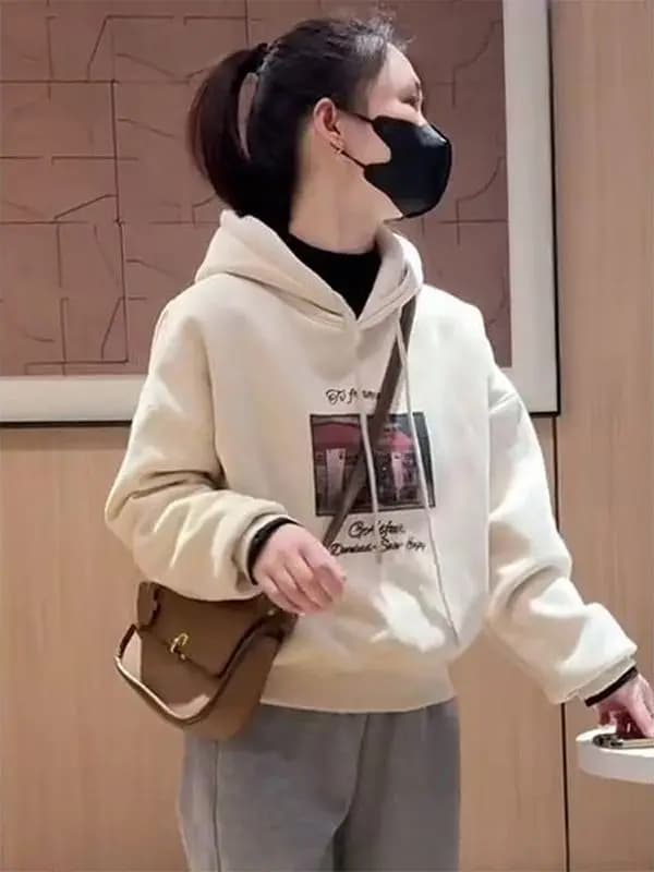 Women's Fleece Lined Oversized Thickened Hoodie Sweatshirt Casual Outerwear Autumn Winter Comfortable Fashionable All-Match Top