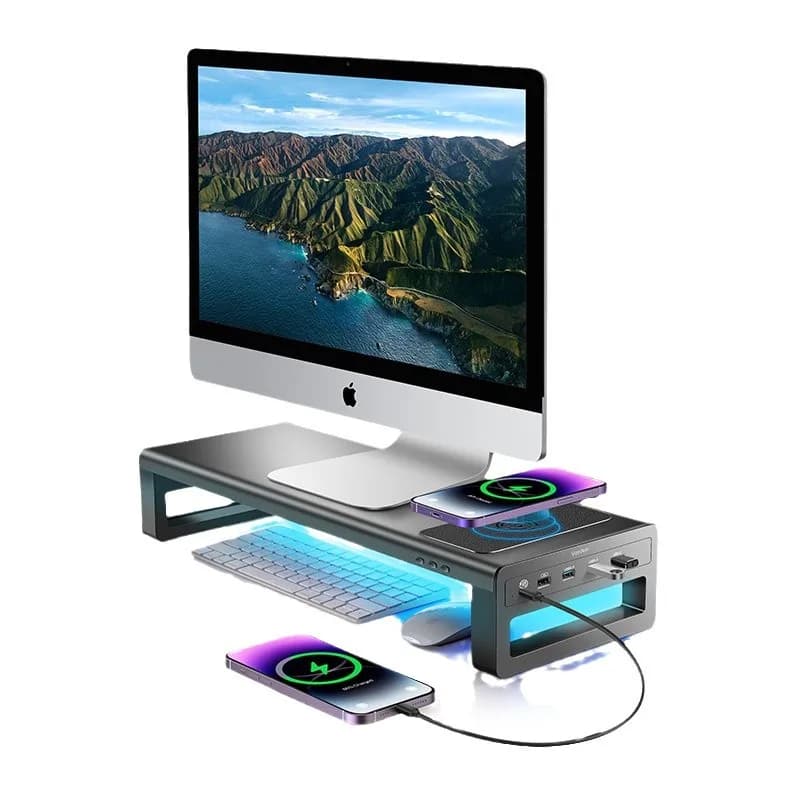 Metal Monitor Riser, Laptop Screen Stand, Multifunctional USB, Wireless