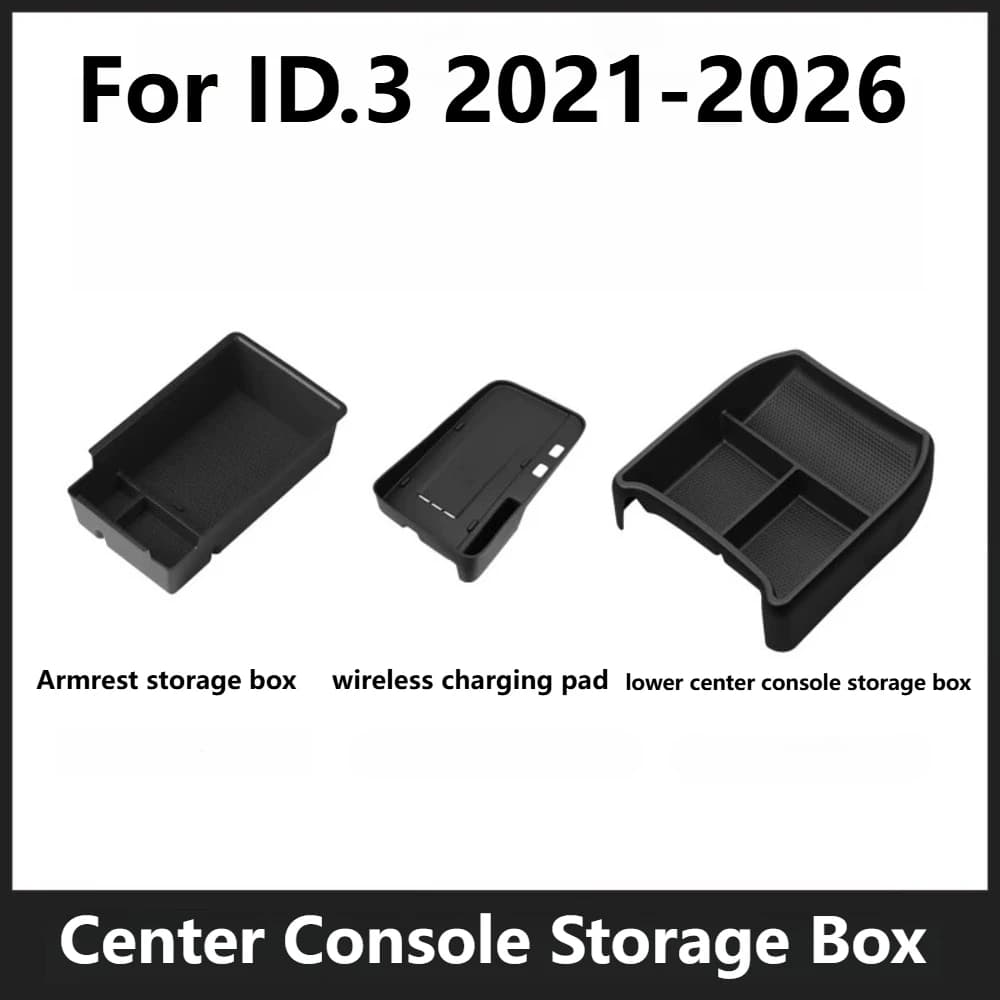 For VW ID.3 2021-2026 Car Center Console Storage Box Wireless Charging Silicone Pad Armrest Organizer Interior Accessories