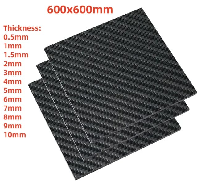 600 X 600mm 0.5/1/1.5/2/3/4/5/7/8/9/10mm Thickness Pure Carbon Fiber Sheet Plate High Strength Light Material