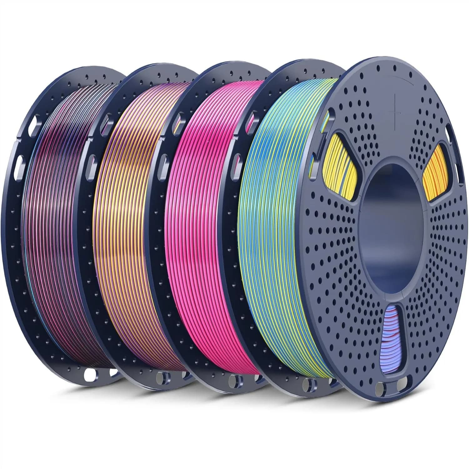 Filamento PLA Quadrifunzionale in Seta, Multicolore Lucido per Stampante 3D 1.75mm ±0.02mm, Avvolgimento Preciso, 0.25kg per Bobina