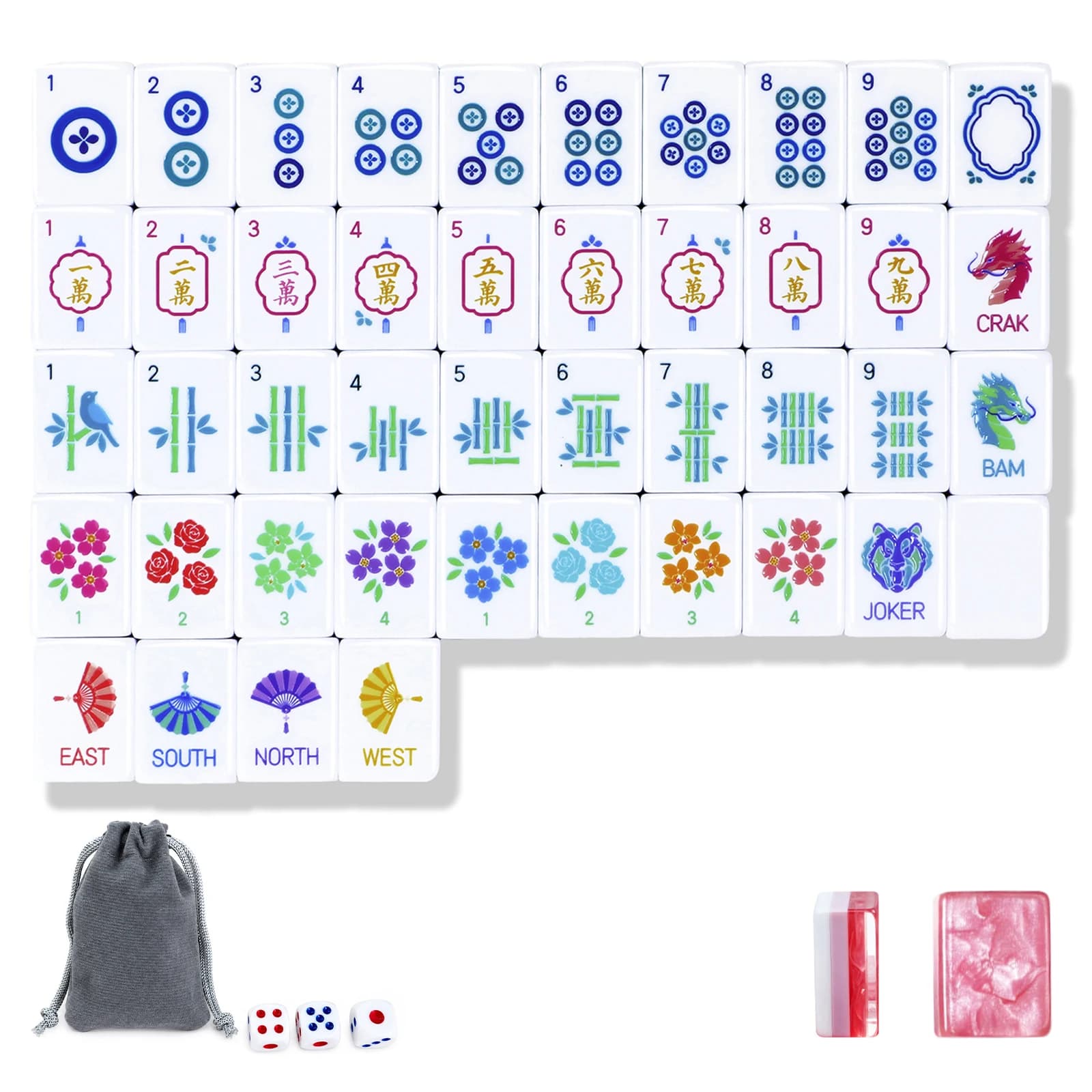 American Mahjong Set, 152 Acrylic Mahjong Tiles, 4-Layer Structure, Portable US Mahjong Game Set with Christmas Gift Box for Fam