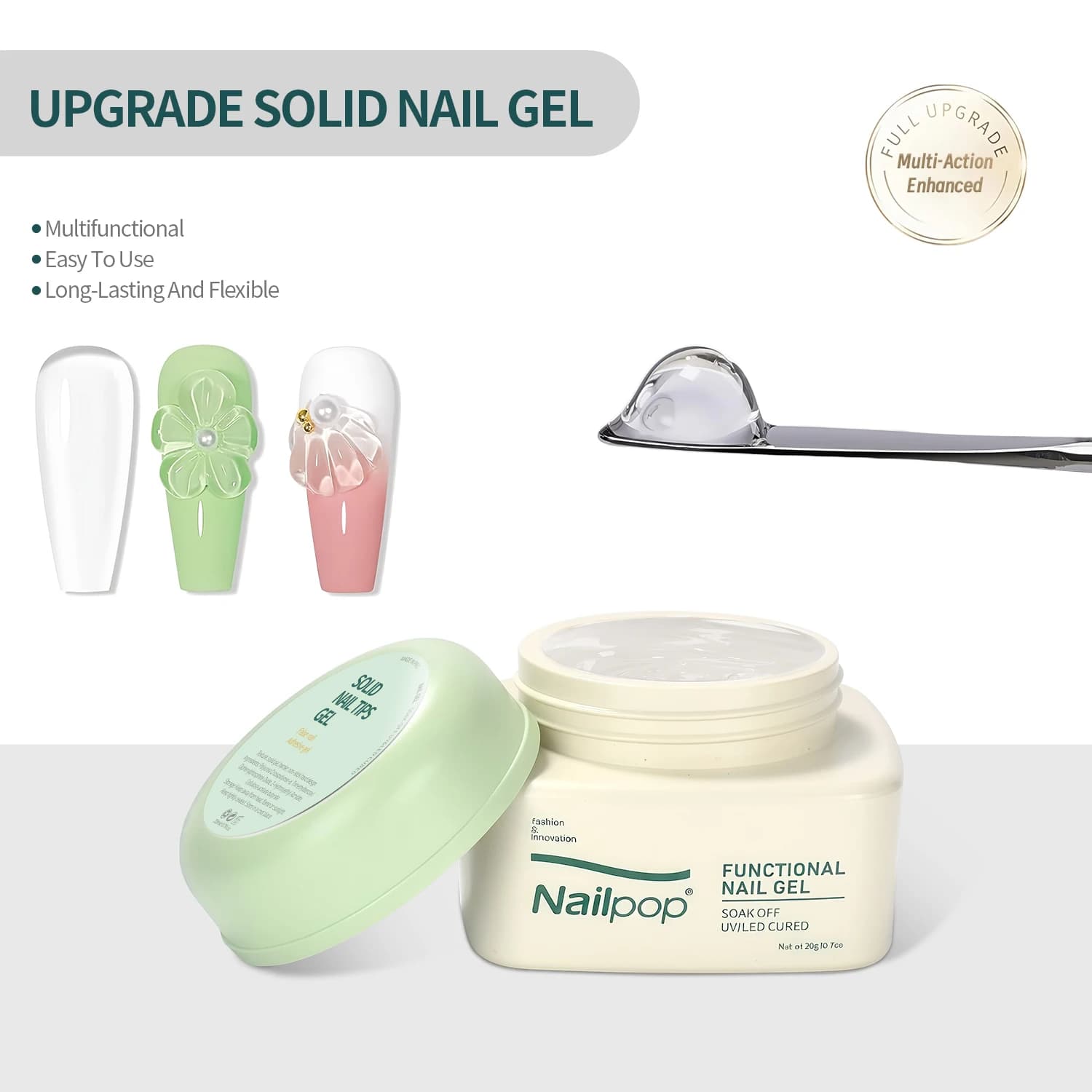 Nailpop Adesivo gel per unghie solido per unghie a pressione Adesione ultra forte Gel per unghie finte trasparente Soak Gel per unghie con estensione UV 20g