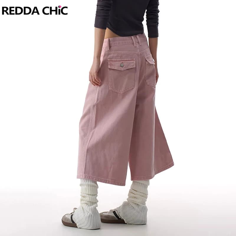 REDDACHiC Cargo shorts in women's pink jeans, summer, cute, wide leg, low waist, solid color, casual, for everyday