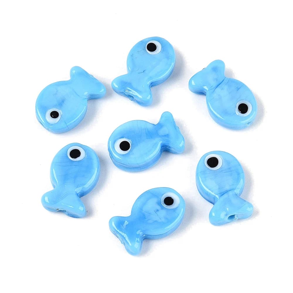 KitBeads 10pcs Lampwork Glass Fish Beads Sky Blue Loose Spacer Beads Handmade for DIY Bracelet Necklace Earrings Jewelry Making