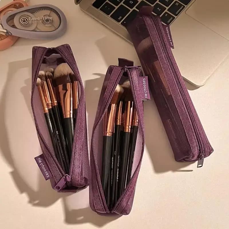 Organizer per pennelli da trucco in rete di nylon, trasparente, visibile, di grande capacità, portatile, per rossetti, matite per sopracciglia, custodia da viaggio