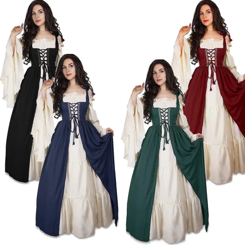 Renaissance Medieval Dress Belted Waist Stage Performance Costume Women's Ethnic Fashion Clothing Chinese Production 2023 Autumn