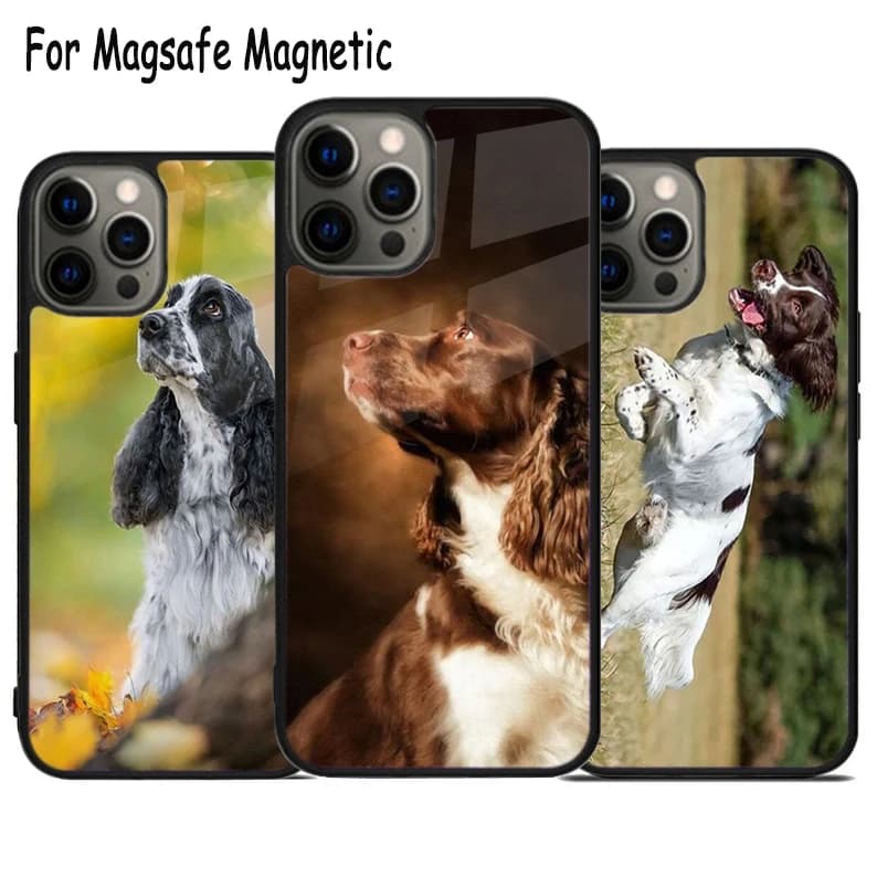 Cover Magnetica Wireless per iPhone con Ricarica Rapida, Design Cane Springer Spaniel, Compatibile con iPhone 17 Air 15 16 16e 14 13 11 12 Pro Max Plus, Stile Magsafe