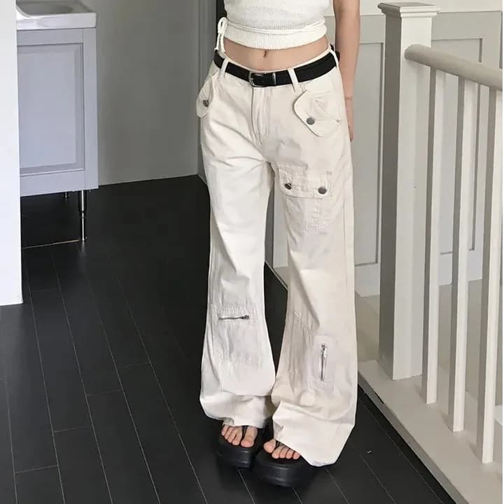 High Waist Straight Leg Bell Bottom Multi Pocket Women's Jeans Chic Early Autumn Design Casual Workwear Floor Length Trousers