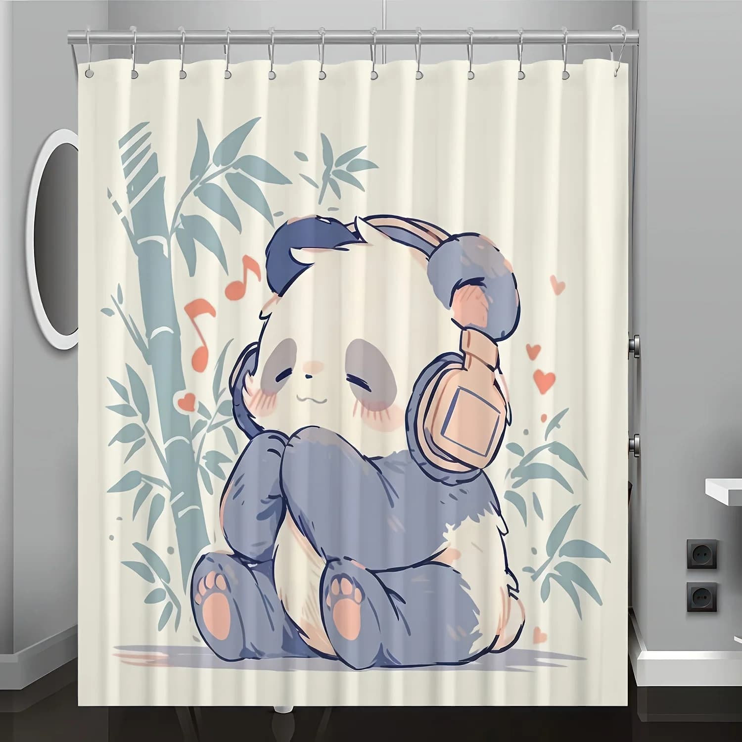 Tenda da doccia con stampa digitale modello panda: lavabile in lavatrice, ganci gratuiti inclusi, design quattro stagioni, bagno e arredamento per la casa