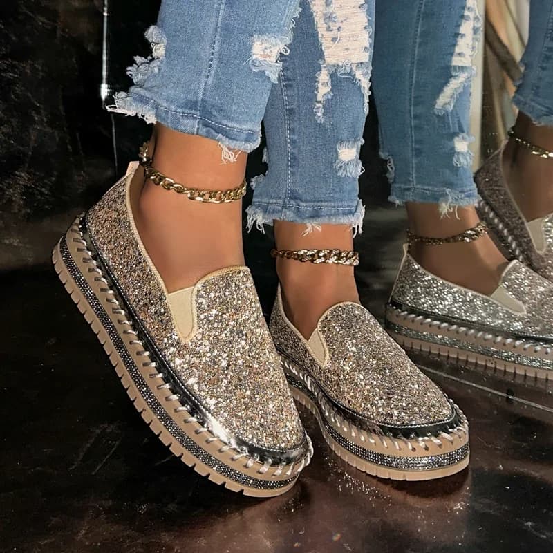 Scarpe jeans alla moda da donna Scarpe basse con strass Bling Mocassini con piattaforma da cucire Scarpe da passeggio di lusso Scarpe casual comode da donna